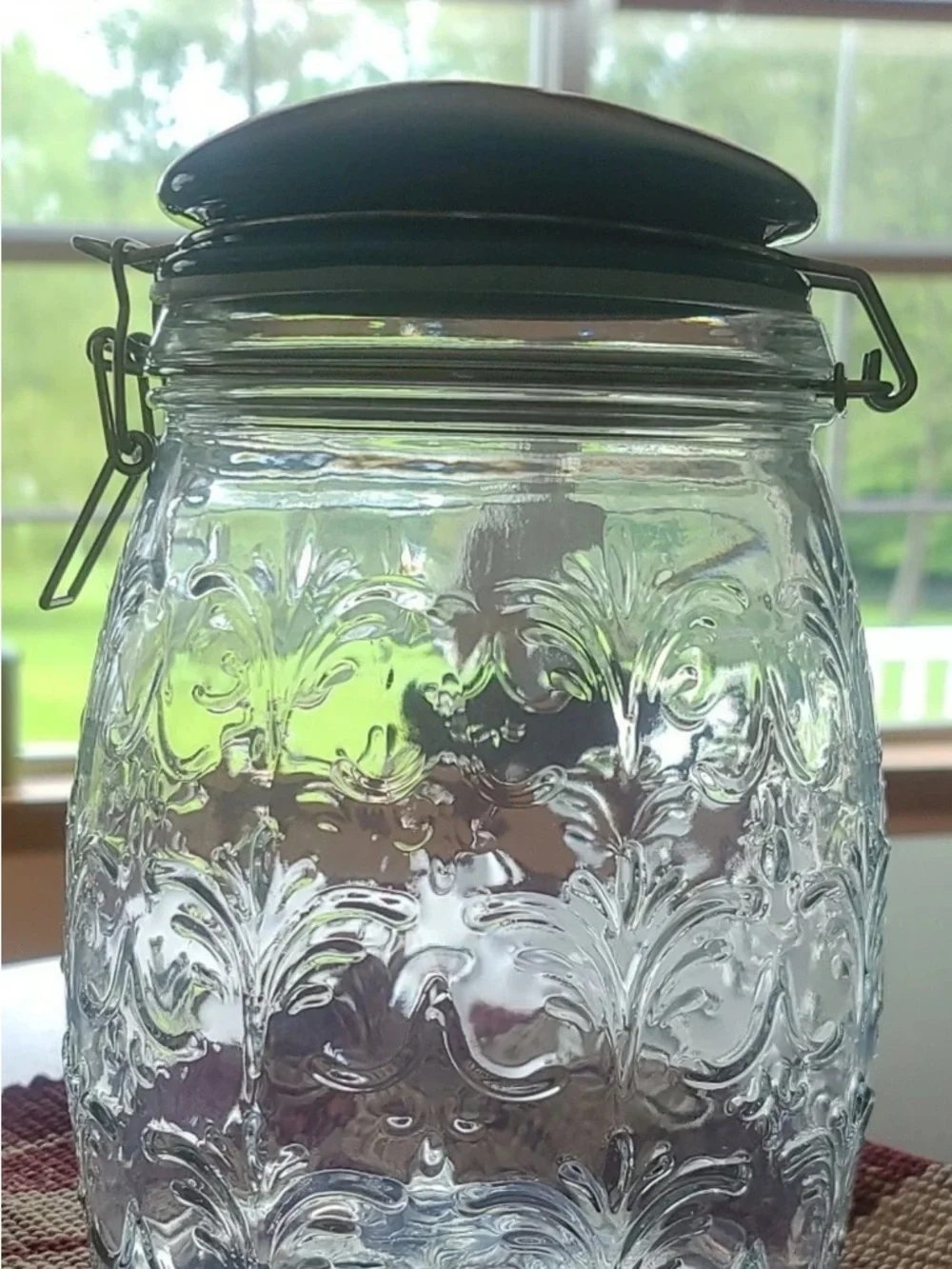 Pioneer Woman Hand-Painted Floral Glass Storage Jar with Blue Lid